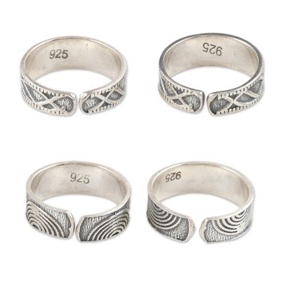 Alternate image for Sterling Silver Toe Rings with Two Patterns 2 Pairs Waves and Loops