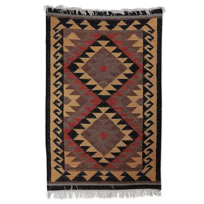 Alternate image for Handmade Diamond-Patterned Wool Area Rug in Warm Hues 3x5 Classic Manor
