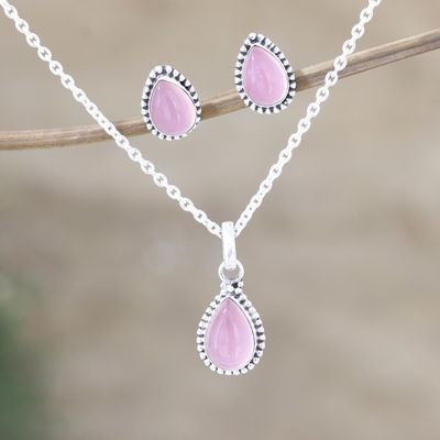 Alternate image for Indian Rose Quartz Earring and Necklace Set Pink Crush