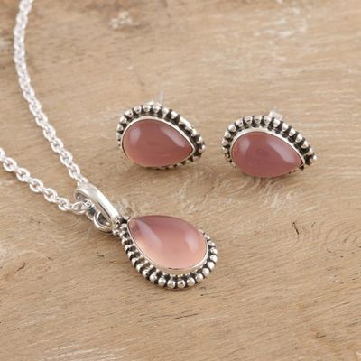 Alternate image for Indian Rose Quartz Earring and Necklace Set Pink Crush