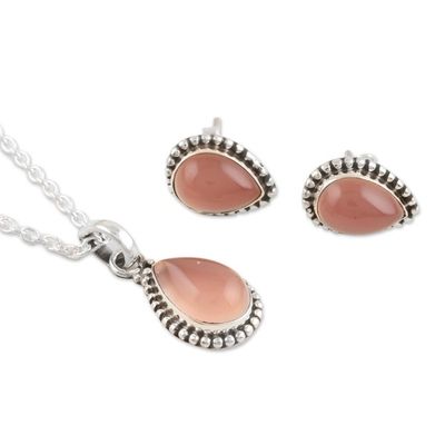 Alternate image for Indian Rose Quartz Earring and Necklace Set Pink Crush