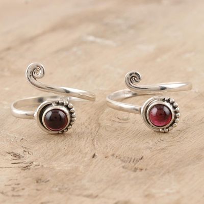 Alternate image for Garnet and Sterling Silver Toe Rings Pair Gemstone Spiral in Red