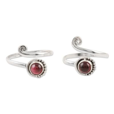 Alternate image for Garnet and Sterling Silver Toe Rings Pair Gemstone Spiral in Red