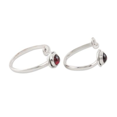 Alternate image for Garnet and Sterling Silver Toe Rings Pair Gemstone Spiral in Red