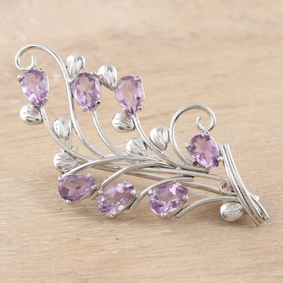 Alternate image for Handmade Rhodium-Plated Amethyst Brooch Flowering Lilac