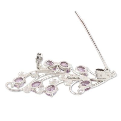 Alternate image for Handmade Rhodium-Plated Amethyst Brooch Flowering Lilac