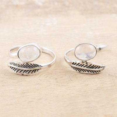 Alternate image for Rainbow Moonstone and Sterling Silver Toe Rings Pair Misty Leaf