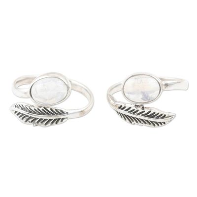 Alternate image for Rainbow Moonstone and Sterling Silver Toe Rings Pair Misty Leaf