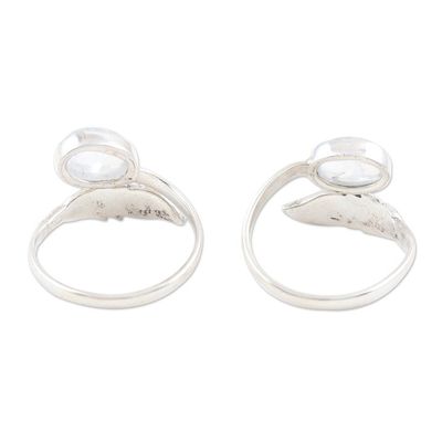 Alternate image for Rainbow Moonstone and Sterling Silver Toe Rings Pair Misty Leaf