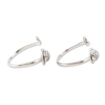 Alternate image for Rainbow Moonstone and Sterling Silver Toe Rings Pair Gemstone Spiral in Mist