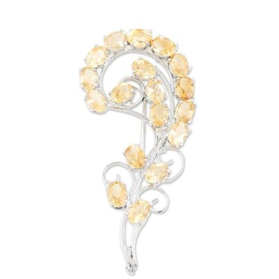 Alternate image for Hand Made Citrine and Sterling Silver Brooch Golden Paisley