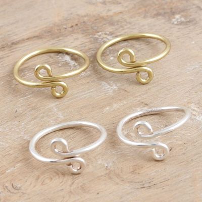Alternate image for Handcrafted Sterling Silver and Brass Toe Rings Set of 4 Here and There