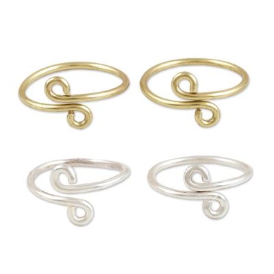 Alternate image for Handcrafted Sterling Silver and Brass Toe Rings Set of 4 Here and There