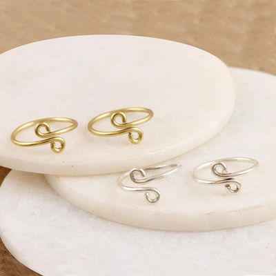 Alternate image for Handcrafted Sterling Silver and Brass Toe Rings Set of 4 Here and There