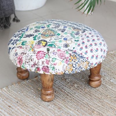 Alternate image for Upholstered Cotton and Wood Footstool Party Confetti