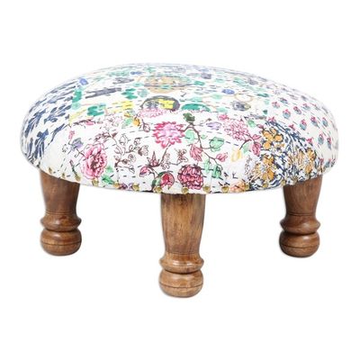 Alternate image for Upholstered Cotton and Wood Footstool Party Confetti