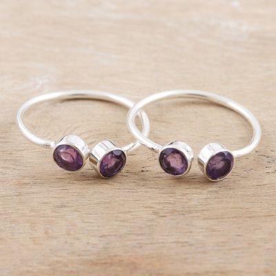 Alternate image for Handmade Sterling Silver and Garnet Toe Rings Pair Violet Dazzle
