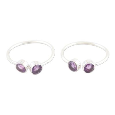 Alternate image for Handmade Sterling Silver and Garnet Toe Rings Pair Violet Dazzle