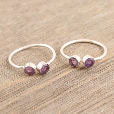 Alternate image for Handmade Sterling Silver and Garnet Toe Rings Pair Violet Dazzle