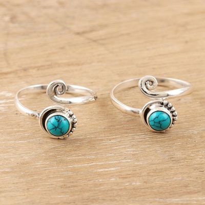 Alternate image for Indian Sterling Silver Toe Rings Pair Gemstone Spiral in Turquoise