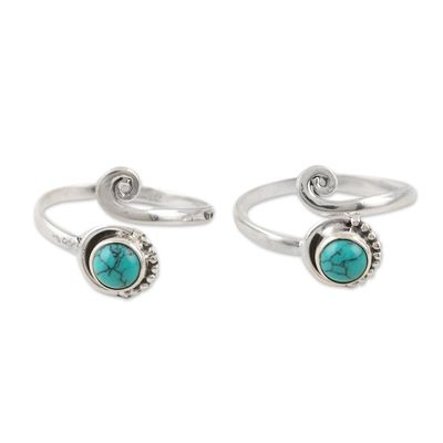 Alternate image for Indian Sterling Silver Toe Rings Pair Gemstone Spiral in Turquoise