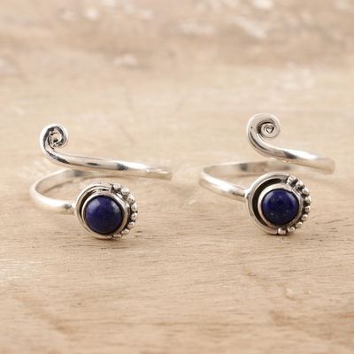 Alternate image for Sterling Silver and Lapis Lazuli Toe Rings Pair Royal Eddy