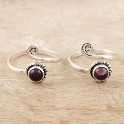 Alternate image for Amethyst and Sterling Silver Toe Rings Pair Gemstone Spiral in Purple
