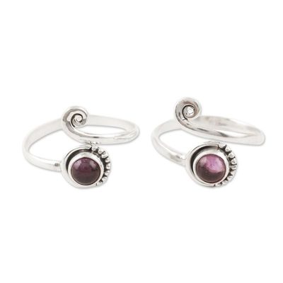 Alternate image for Amethyst and Sterling Silver Toe Rings Pair Gemstone Spiral in Purple