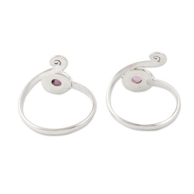 Alternate image for Amethyst and Sterling Silver Toe Rings Pair Gemstone Spiral in Purple