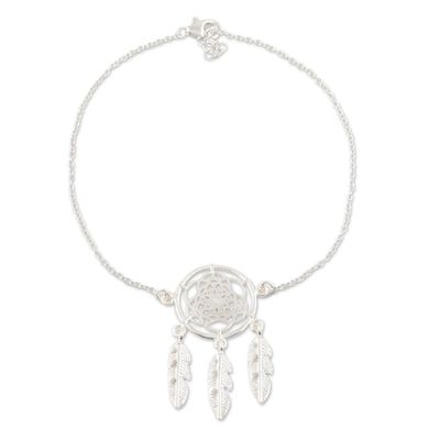 Alternate image for Sterling Silver Dreamcatcher Anklet Goodnight and Good Luck