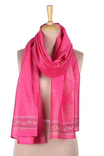 Alternate image for Block-Printed Cotton Blend Shawl from India Ruby Sea