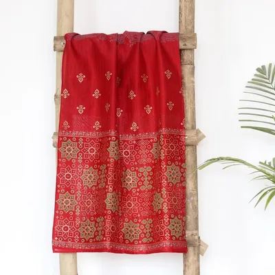 Alternate image for Block-Printed Cotton and Silk Shawl from India Eternal Flame