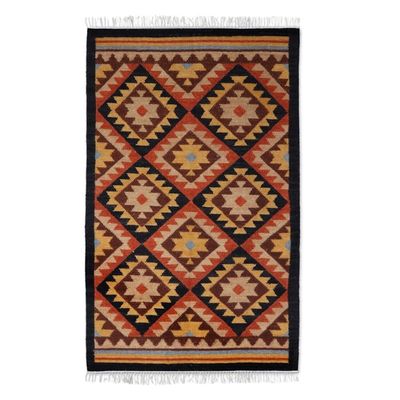 Alternate image for Indian Wool Area Rug with Geometric Motif 3 x 5 Grain of Truth
