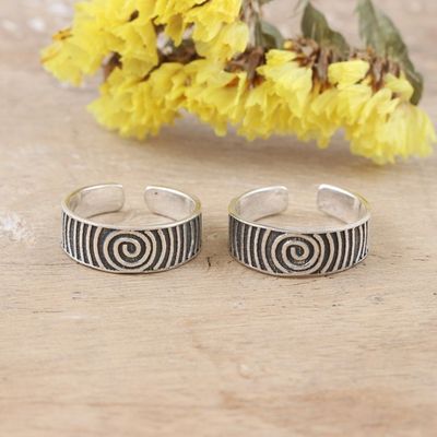 Alternate image for Set of 2 Bohemian Style Sterling Silver Toe Rings from India Spiral Style