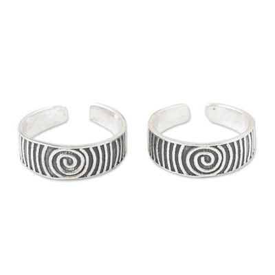 Alternate image for Set of 2 Bohemian Style Sterling Silver Toe Rings from India Spiral Style