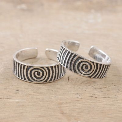 Alternate image for Set of 2 Bohemian Style Sterling Silver Toe Rings from India Spiral Style