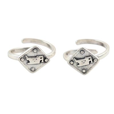 Alternate image for Sterling Silver Bird-Motif Toes Rings from India Pair Bird Bath