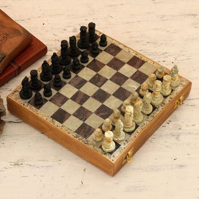 Alternate image for Hand Carved Soapstone Chess Set Mughal Leisure