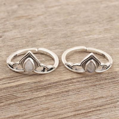 Alternate image for Sterling Silver and Rainbow Moonstone Toe Rings Pair Mythic Crown