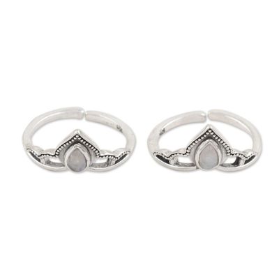 Alternate image for Sterling Silver and Rainbow Moonstone Toe Rings Pair Mythic Crown