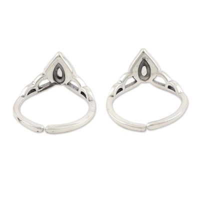 Alternate image for Sterling Silver and Rainbow Moonstone Toe Rings Pair Mythic Crown