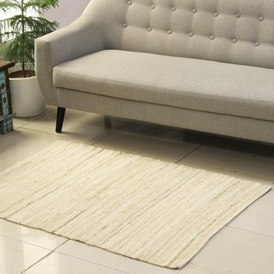 Alternate image for Beige and Azure Recycled Cotton Area Rug from India 3x4.5 Subdued Style
