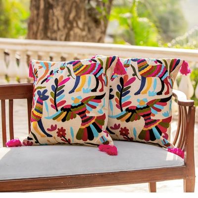 Alternate image for Animal-Themed Cotton Cushion Covers from India Pair Enchanted Forest