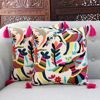Alternate image for Animal-Themed Cotton Cushion Covers from India Pair Enchanted Forest
