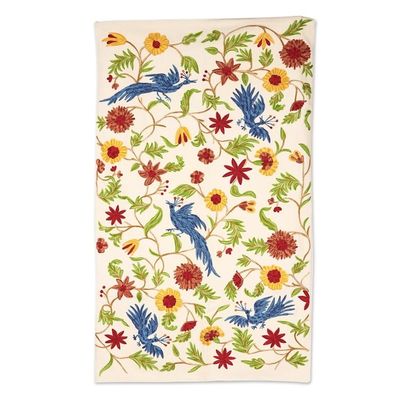 Alternate image for Bird and Floral pattern Wool Area Rug from India 3x5 Natures Magnificence