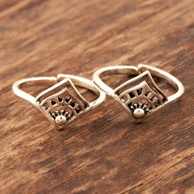 Alternate image for Handmade Sterling Silver Toe Rings from India Pair Diamond Tiara