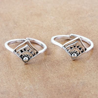 Alternate image for Handmade Sterling Silver Toe Rings from India Pair Diamond Tiara