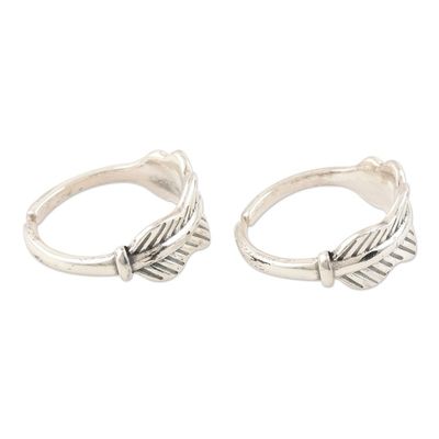 Alternate image for Hand Made Sterling Silver Leaf-Themed Toe Rings Pair Laureate