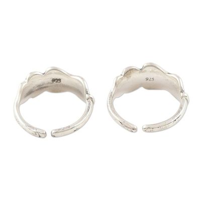 Alternate image for Hand Made Sterling Silver Leaf-Themed Toe Rings Pair Laureate