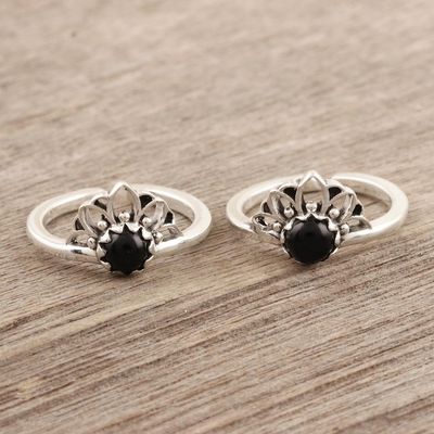 Alternate image for Hand Crafted Sterling Silver and Onyx Toe Rings Pair Black Tiara